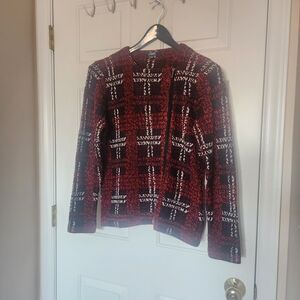 RALPH LAUREN CHAPS Women’s Size Large Red Blk Sweater Zip Long Sleeve Plaid